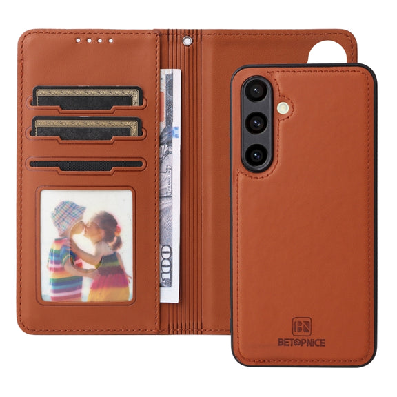 For Samsung Galaxy S24 FE 5G BETOPNICE BN-005 2 in 1 Detachable Imitate Genuine Leather Phone Case(Brown)