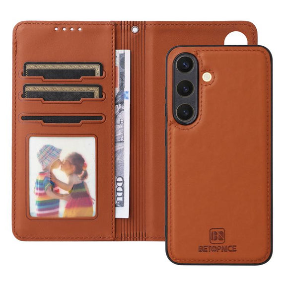 For Samsung Galaxy S25 5G BETOPNICE BN-005 2 in 1 Detachable Imitate Genuine Leather Phone Case(Brown)