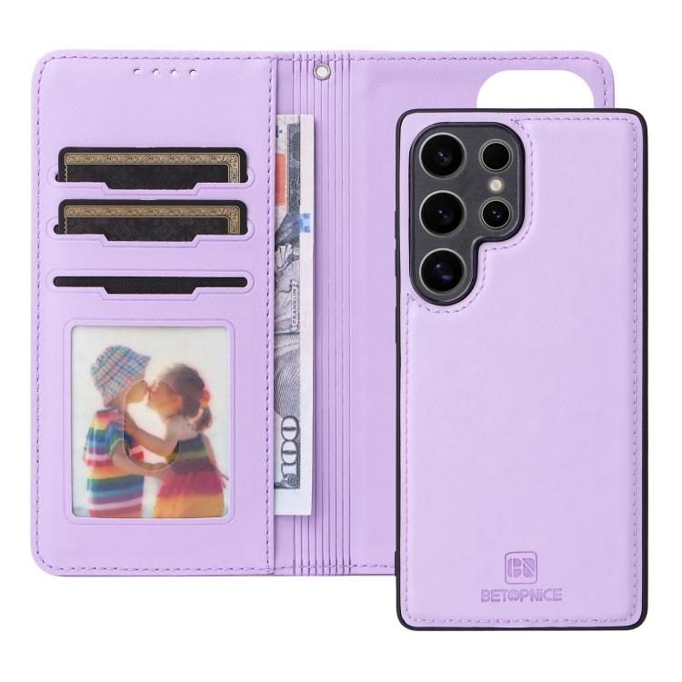 For Samsung Galaxy S25 Ultra 5G BETOPNICE BN-005 2 in 1 Detachable Imitate Genuine Leather Phone Case(Light Purple)