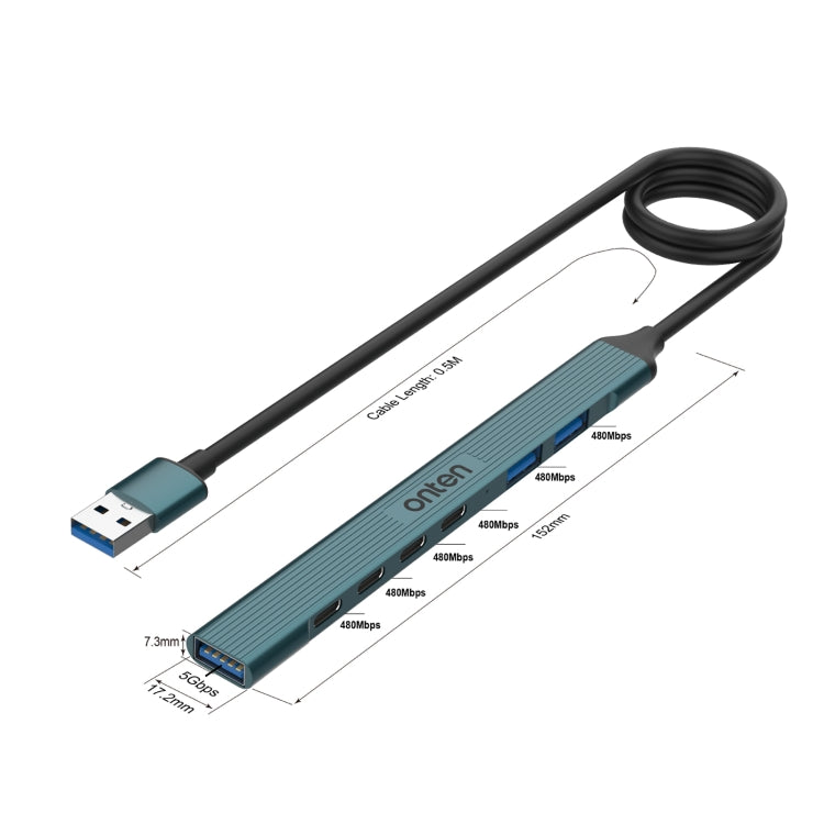 Onten UA972C 7 in 1 USB3.0 to USB3.0 + USB2.0x2 + Type-Cx4 HUB Docking Station(Pine Green) - free shipping - PMC Jewellery - Order now!