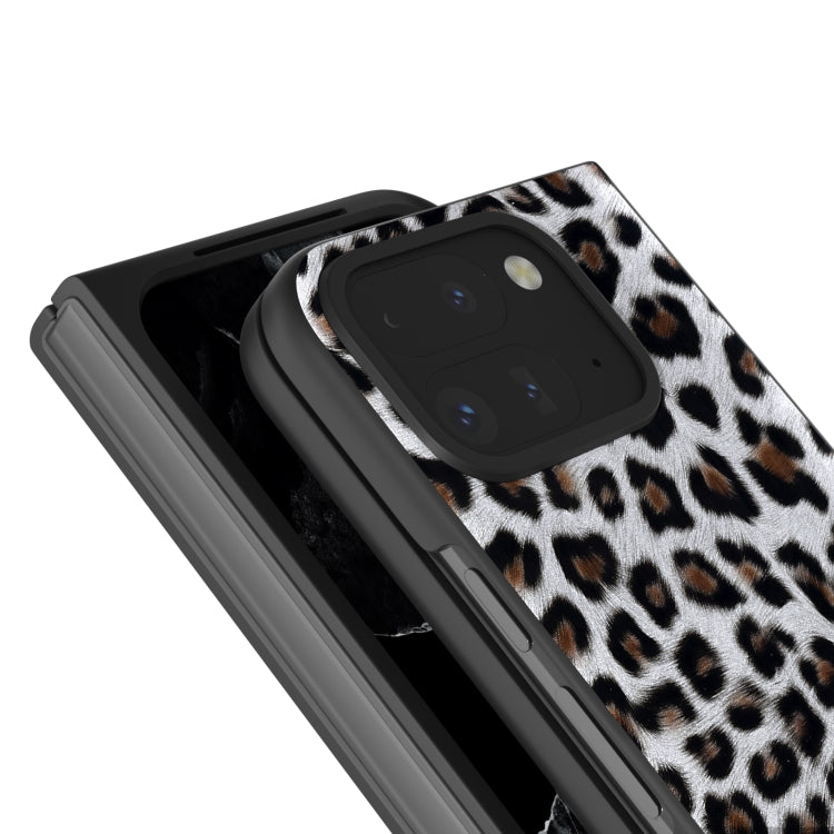 For Google Pixel 9 Pro Fold Black Frame Leopard Full Coverage Phone Case(Silver Leopard) - Google Cases by PMC TechLife | Online Shopping South Africa | PMC TechLife | Buy Now Pay Later Mobicred