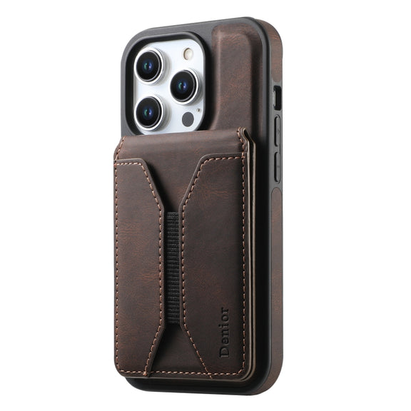 For iPhone 15 Pro Max Denior D17 Skin Feel MagSafe Detachable Card Slot Phone Case(Brown)