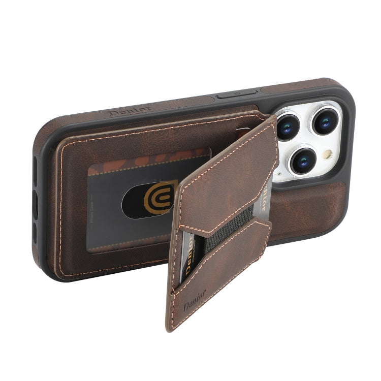 For iPhone 15 Pro Max Denior D17 Skin Feel MagSafe Detachable Card Slot Phone Case(Brown)