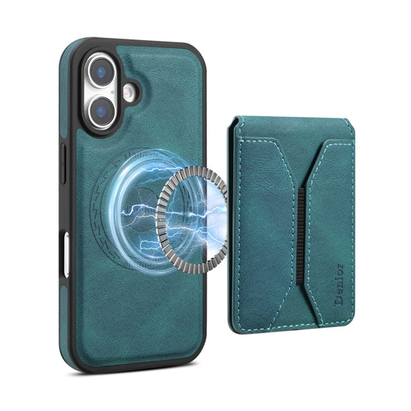 For iPhone 16 Denior D17 Skin Feel MagSafe Detachable Card Slot Phone Case(Blue)