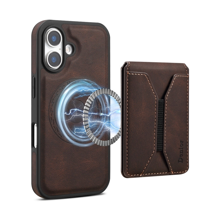 For iPhone 16 Denior D17 Skin Feel MagSafe Detachable Card Slot Phone Case(Brown) - iPhone 16 Cases by Denior | Online Shopping South Africa | PMC TechLife | Buy Now Pay Later Mobicred