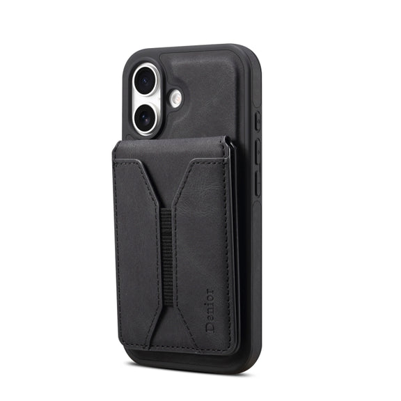 For iPhone 16 Denior D17 Skin Feel MagSafe Detachable Card Slot Phone Case(Black)
