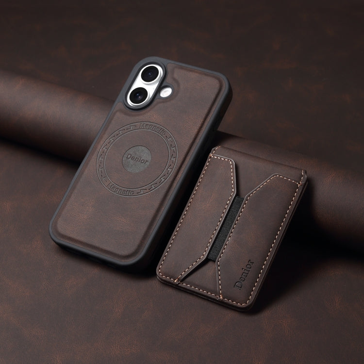 For iPhone 16 Plus Denior D17 Skin Feel MagSafe Detachable Card Slot Phone Case(Brown)
