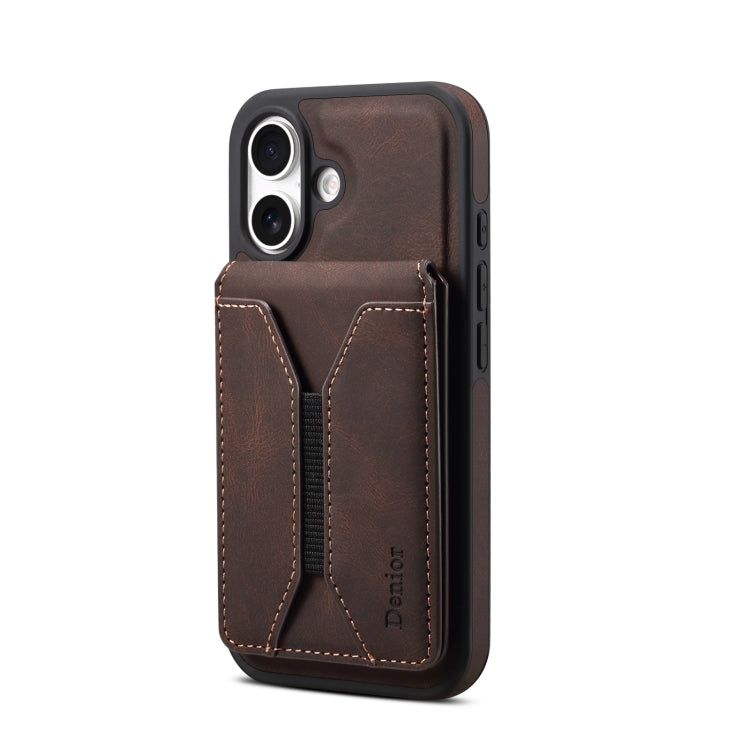 For iPhone 16 Plus Denior D17 Skin Feel MagSafe Detachable Card Slot Phone Case(Brown)