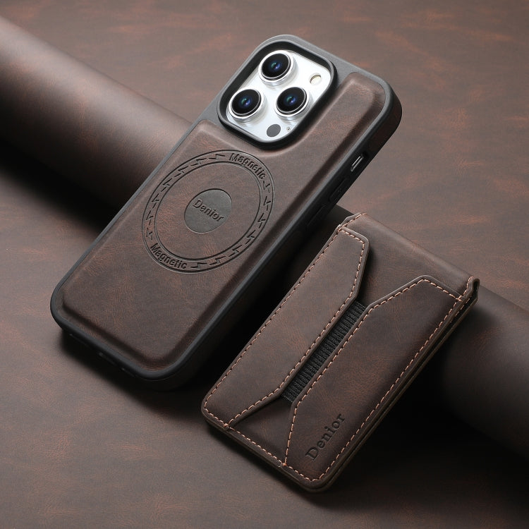 For iPhone 16 Pro Denior D17 Skin Feel MagSafe Detachable Card Slot Phone Case(Brown)
