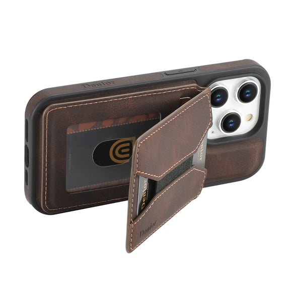 For iPhone 16 Pro Denior D17 Skin Feel MagSafe Detachable Card Slot Phone Case(Brown)