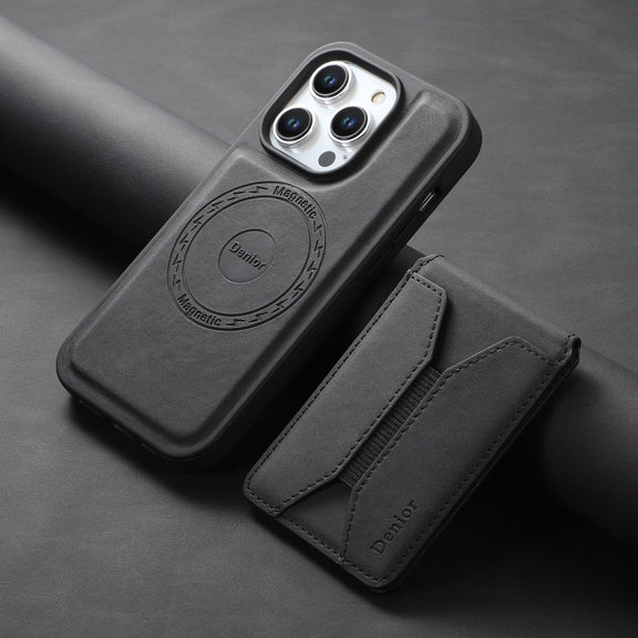 For iPhone 16 Pro Denior D17 Skin Feel MagSafe Detachable Card Slot Phone Case(Black)