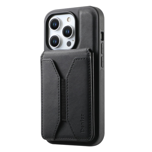 For iPhone 16 Pro Denior D17 Skin Feel MagSafe Detachable Card Slot Phone Case(Black)