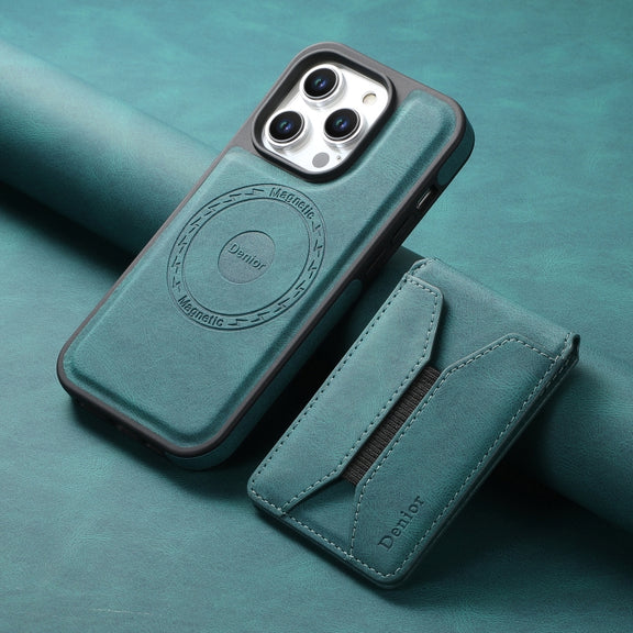 For iPhone 16 Pro Max Denior D17 Skin Feel MagSafe Detachable Card Slot Phone Case(Blue)