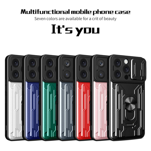 For iPhone 16 Pro Max Sliding Camshield TPU+PC Phone Case with Card Slot(Blue)