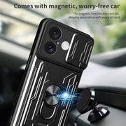 For iPhone 16 Sliding Camshield TPU+PC Phone Case with Card Slot(Rose Gold)