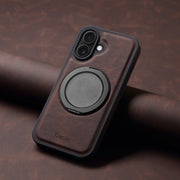 For iPhone 16 Denior A14 Skin Feel Rotating Holder MagSafe Phone Case(Brown)