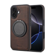 For iPhone 16 Denior A14 Skin Feel Rotating Holder MagSafe Phone Case(Brown)