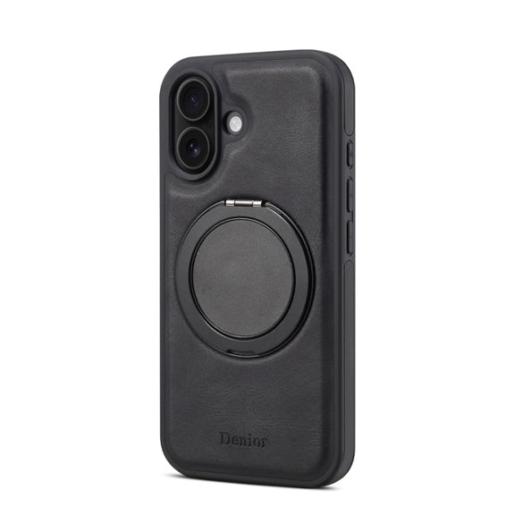 For iPhone 16 Denior A14 Skin Feel Rotating Holder MagSafe Phone Case(Black)