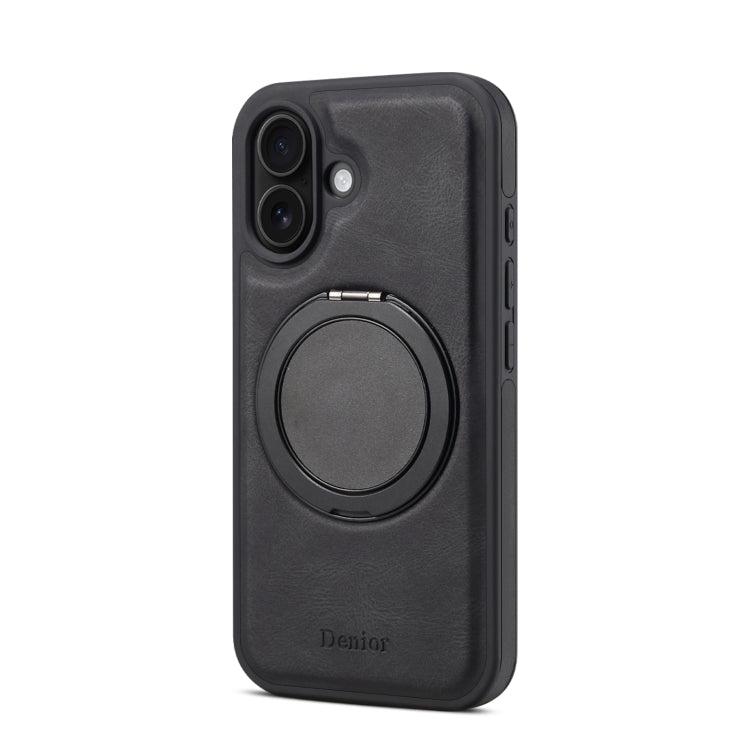 For iPhone 16 Denior A14 Skin Feel Rotating Holder MagSafe Phone Case(Black)