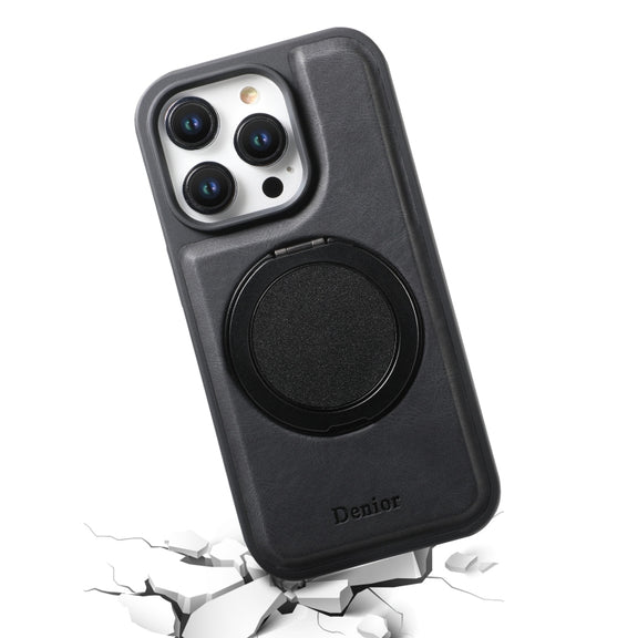 For iPhone 16 Denior A14 Skin Feel Rotating Holder MagSafe Phone Case(Black)