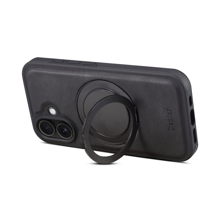 For iPhone 16 Denior A14 Skin Feel Rotating Holder MagSafe Phone Case(Black)