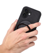 For iPhone 16 Denior A14 Skin Feel Rotating Holder MagSafe Phone Case(Black)