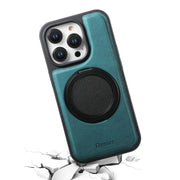 For iPhone 16 Plus Denior A14 Skin Feel Rotating Holder MagSafe Phone Case(Blue)
