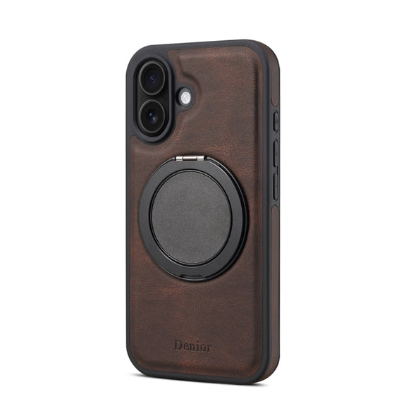 For iPhone 16 Plus Denior A14 Skin Feel Rotating Holder MagSafe Phone Case(Brown)