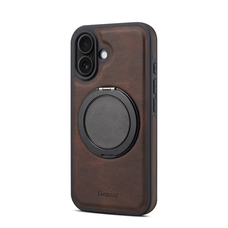 For iPhone 16 Plus Denior A14 Skin Feel Rotating Holder MagSafe Phone Case(Brown)