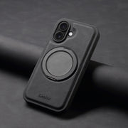 For iPhone 16 Plus Denior A14 Skin Feel Rotating Holder MagSafe Phone Case(Black)
