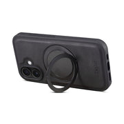 For iPhone 16 Plus Denior A14 Skin Feel Rotating Holder MagSafe Phone Case(Black)