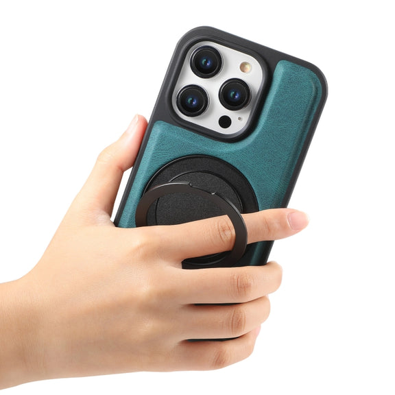 For iPhone 16 Pro Denior A14 Skin Feel Rotating Holder MagSafe Phone Case(Blue)