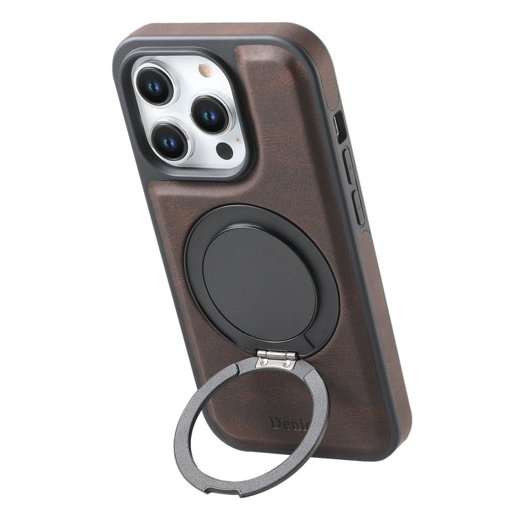For iPhone 16 Pro Denior A14 Skin Feel Rotating Holder MagSafe Phone Case(Brown) - iPhone 16 Pro Cases by Denior | Online Shopping South Africa | PMC TechLife | Buy Now Pay Later Mobicred