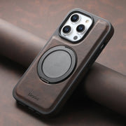 For iPhone 16 Pro Denior A14 Skin Feel Rotating Holder MagSafe Phone Case(Brown)