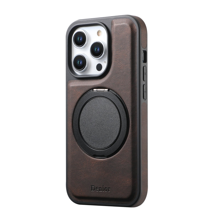 For iPhone 16 Pro Denior A14 Skin Feel Rotating Holder MagSafe Phone Case(Brown)