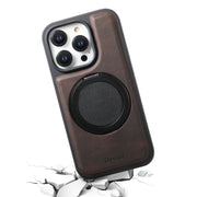 For iPhone 16 Pro Denior A14 Skin Feel Rotating Holder MagSafe Phone Case(Brown)
