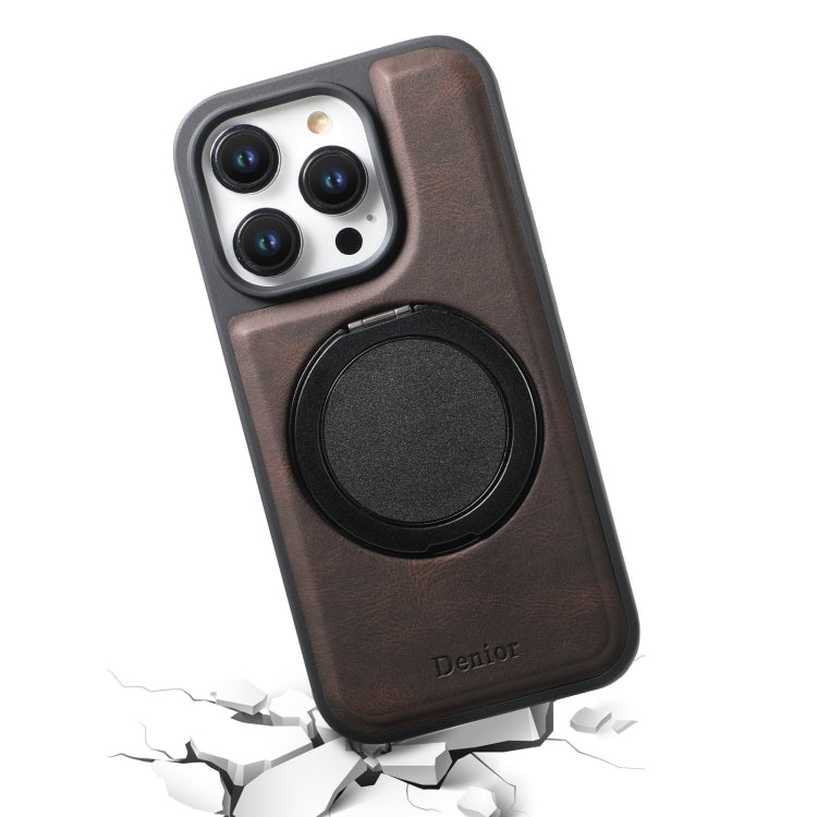 For iPhone 16 Pro Denior A14 Skin Feel Rotating Holder MagSafe Phone Case(Brown)