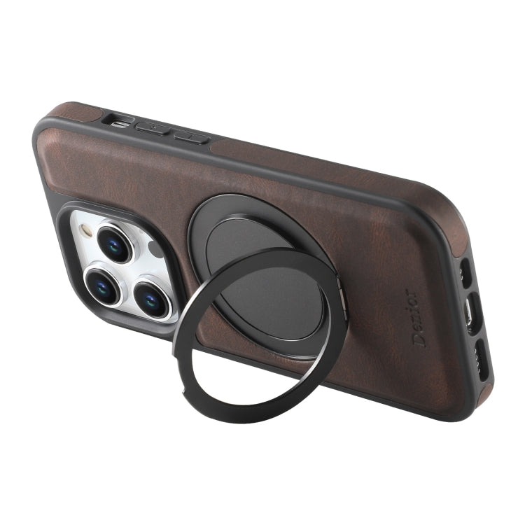 For iPhone 16 Pro Denior A14 Skin Feel Rotating Holder MagSafe Phone Case(Brown)