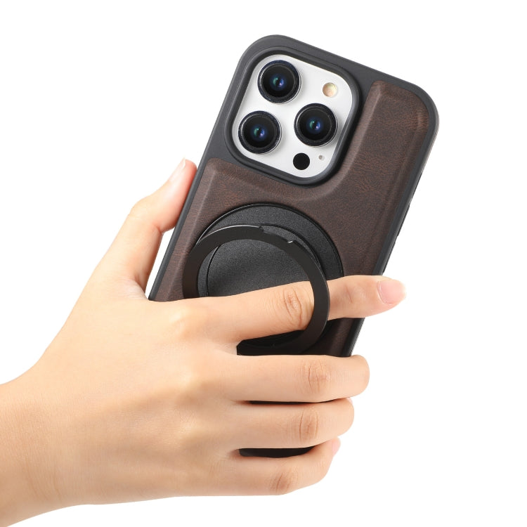 For iPhone 16 Pro Denior A14 Skin Feel Rotating Holder MagSafe Phone Case(Brown)