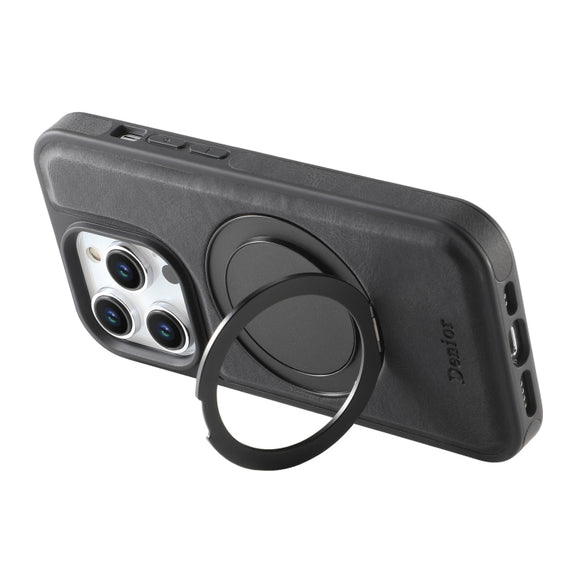 For iPhone 16 Pro Denior A14 Skin Feel Rotating Holder MagSafe Phone Case(Black)