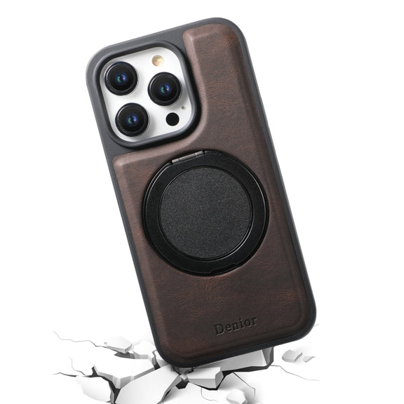For iPhone 16 Pro Max Denior A14 Skin Feel Rotating Holder MagSafe Phone Case(Brown)