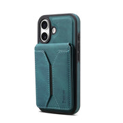 For iPhone 16 Denior D18 Skin Feel Rotating Holder MagSafe Detachable Card Slot Phone Case(Blue)