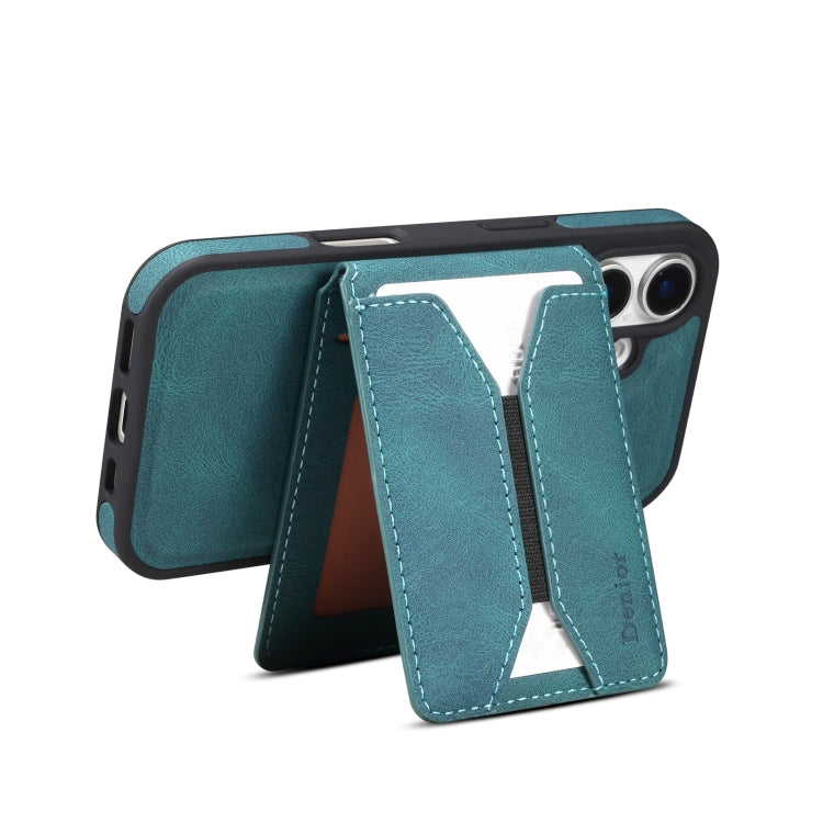 For iPhone 16 Denior D18 Skin Feel Rotating Holder MagSafe Detachable Card Slot Phone Case(Blue) - free shipping - PMC TechLife - Order now!