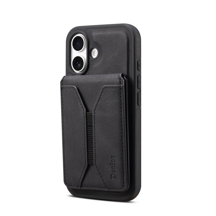 For iPhone 16 Denior D18 Skin Feel Rotating Holder MagSafe Detachable Card Slot Phone Case(Black) - free shipping - PMC TechLife - Order now!