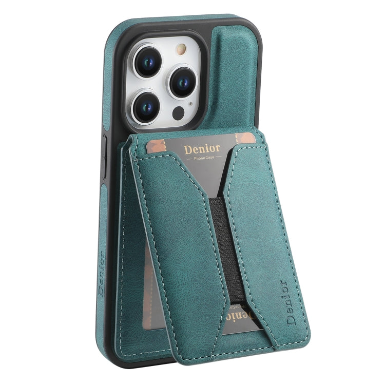 For iPhone 16 Pro Denior D18 Skin Feel Rotating Holder MagSafe Detachable Card Slot Phone Case(Blue) - free shipping - PMC TechLife - Order now!