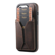 For iPhone 16 Pro Max Denior D18 Skin Feel Rotating Holder MagSafe Detachable Card Slot Phone Case(Brown)