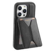 For iPhone 16 Pro Max Denior D18 Skin Feel Rotating Holder MagSafe Detachable Card Slot Phone Case(Black)