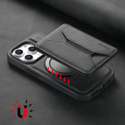 For iPhone 16 Pro Max Denior D18 Skin Feel Rotating Holder MagSafe Detachable Card Slot Phone Case(Black)