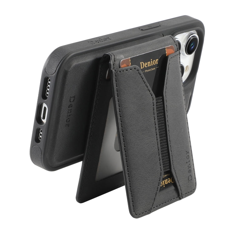 For iPhone 16 Pro Max Denior D18 Skin Feel Rotating Holder MagSafe Detachable Card Slot Phone Case(Black)