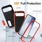 For Google Pixel 9 Pro Rugged PC + Silicone Phone Case with Holder(Black+Orange)